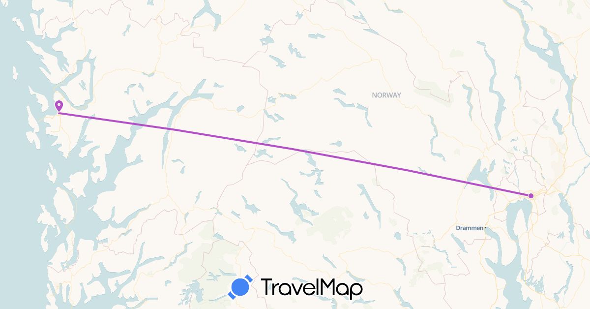 TravelMap itinerary: driving, train in Norway (Europe)